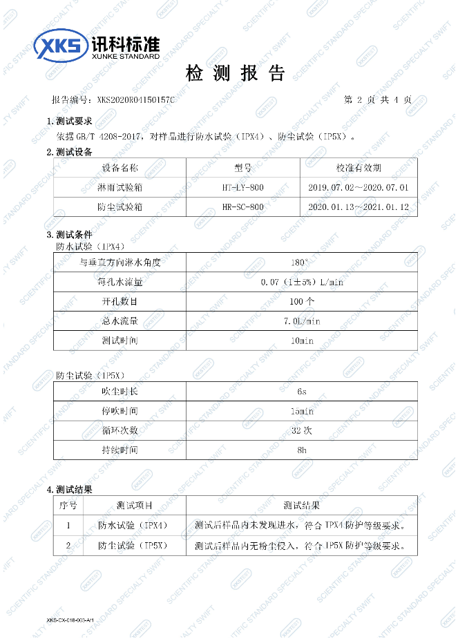 祝贺我司顺利通过IP54防尘防水测试